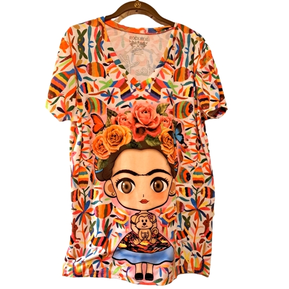 Rock Her Tops - ROCK HER LITTLE FRIDA KAHLO FLORAL PRINT TEE SIZE M